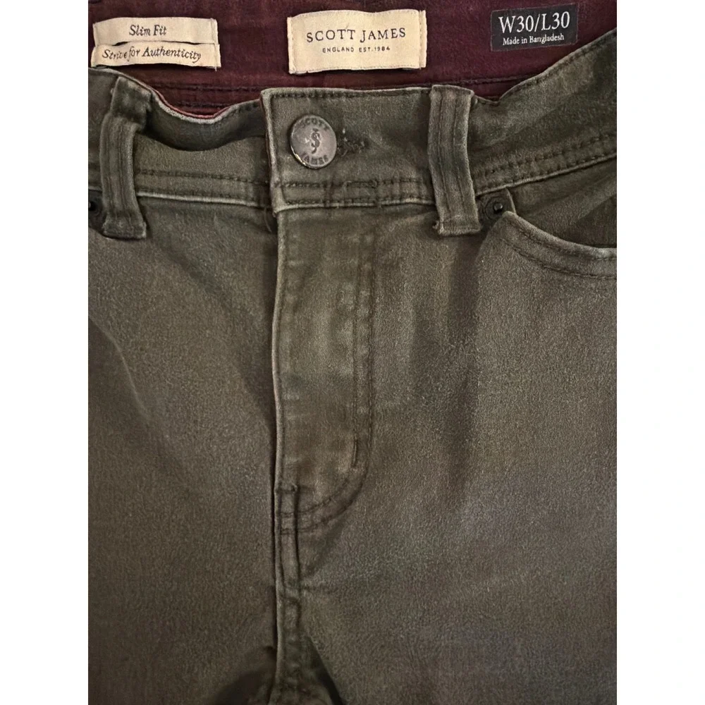 Scott James Pants Mens 30x30 Slim Fit Olive Green Stretch Chino Trousers